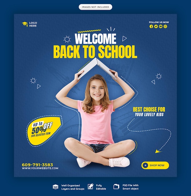 Back to school social media post banner template