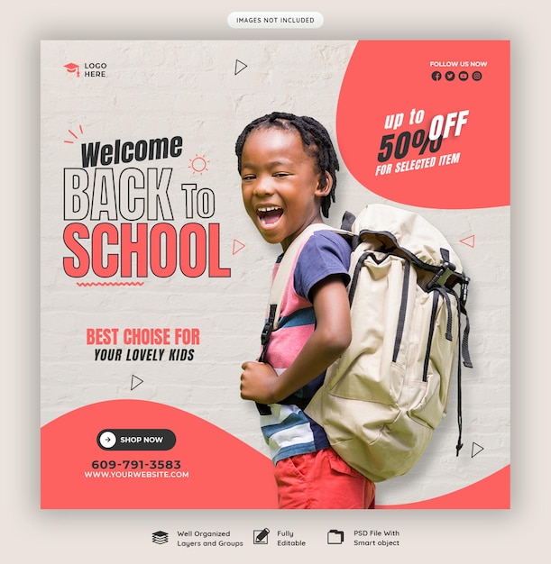 Back to school social media post banner template