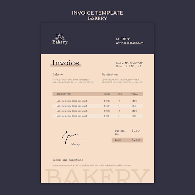 Free PSD bakery invoice design template