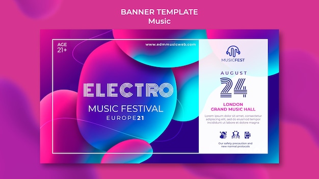 Free PSD banner template for electro music festival with neon liquid effect shapes