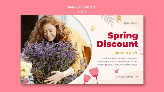 Free PSD banner template for flower shop with spring flowers