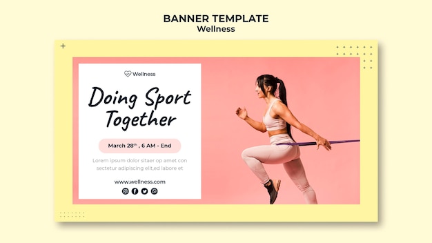 Banner template for health and wellbeing with woman doing fitness