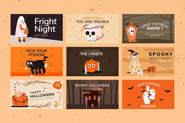 Free PSD banner templates psd, cute halloween illustration set