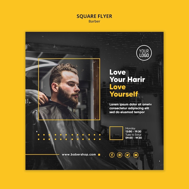 Barber shop square flyer template