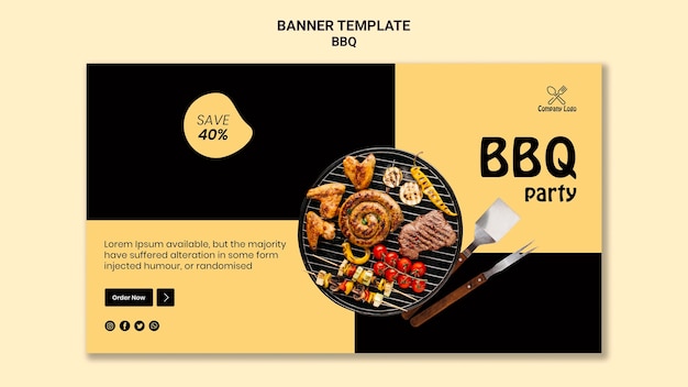 Free PSD bbq party horizontal banner design
