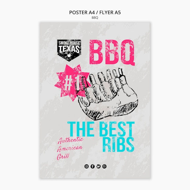 Free PSD bbq poster with grilled ribs