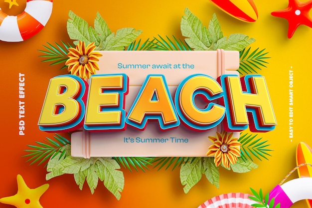 Free PSD beach editable 3d text effect