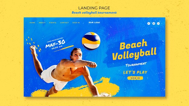 Beach volleyball concept landing page template