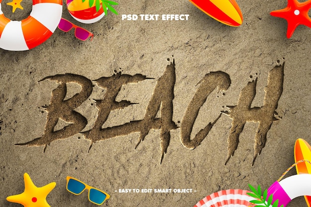 Free PSD beach written in sand editable text effect