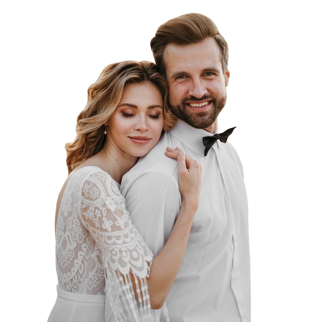 Free PSD beautiful bride and groom portrait isolated