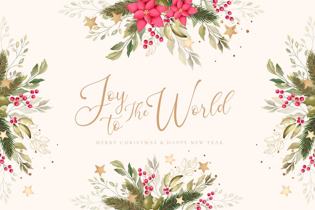 Free PSD beautiful christmas background with watercolor ornaments and winter nature