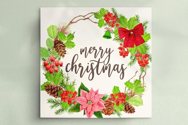 Free PSD beautiful christmas  floral wreath and frame design