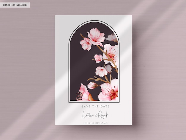 Free PSD beautiful pink cherry blossom floral watercolor invitation card