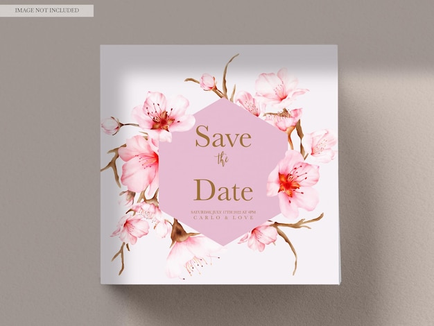 Free PSD beautiful wedding invitation card with sweet cherry blossom flower