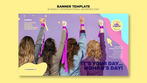 Free PSD beautiful women's day horizontal banner template with photo