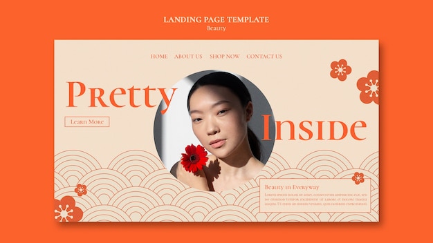 Beauty landing page template with flowers