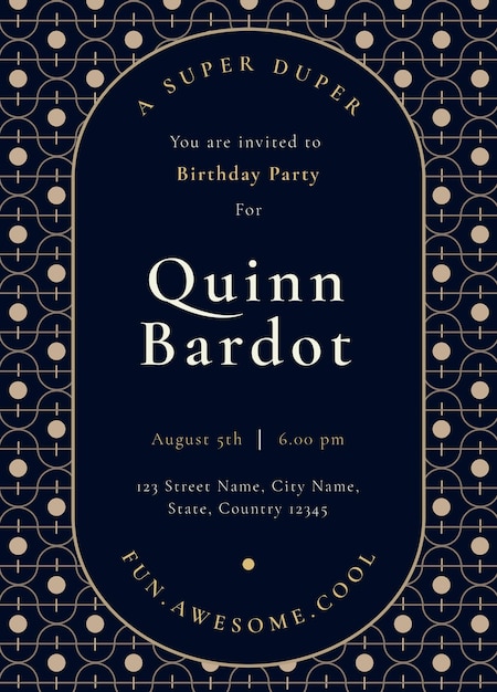 Free PSD birthday party invitation template psd with gold art deco style