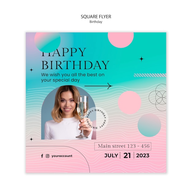 Birthday party square flyer template