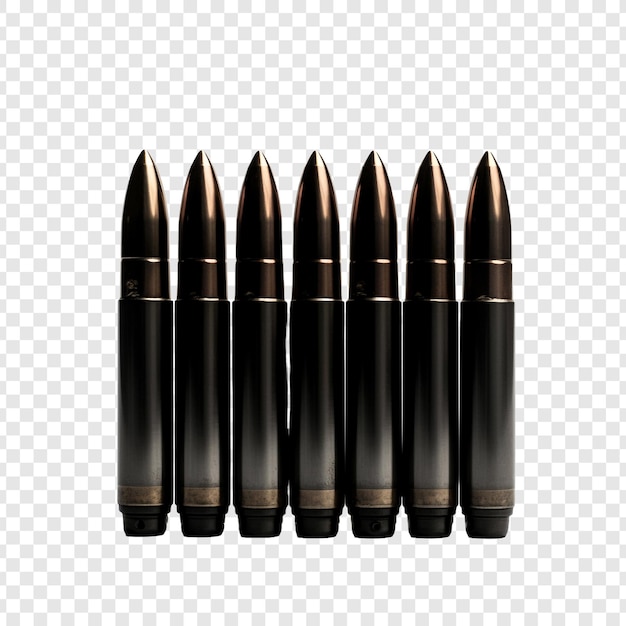 Free PSD black ammunition in 5 56 mm isolated on transparent background