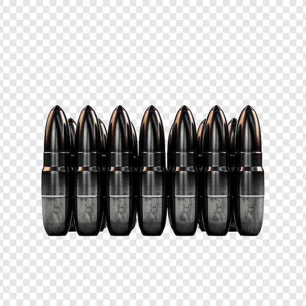 Free PSD black ammunition in 5 56 mm isolated on transparent background