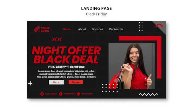 Free PSD black friday concept landing page template