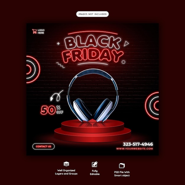 Free PSD black friday super sale social media banner template