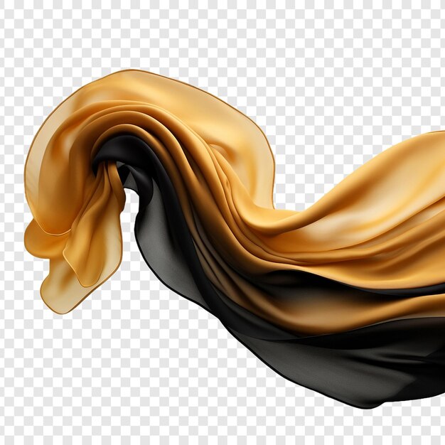 Free PSD black and golden silk flying isolated on transparent background