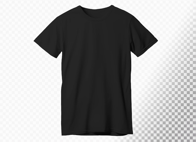 Black open Tshirt with round neck on transparent background