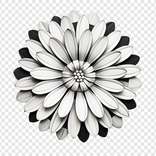 Free PSD black and white flower mosaic isolated on transparent background