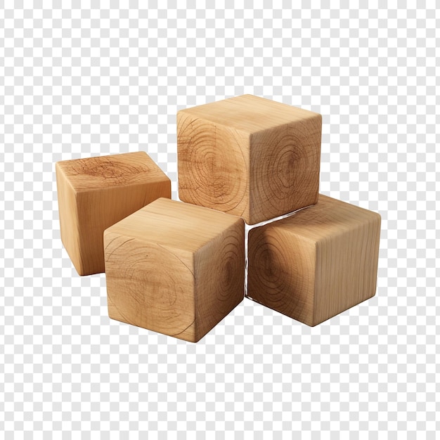 Free PSD blocks made of wood isolated on transparent background