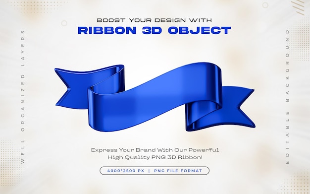 Free PSD blue ribbon icon isolated 3d render illustration