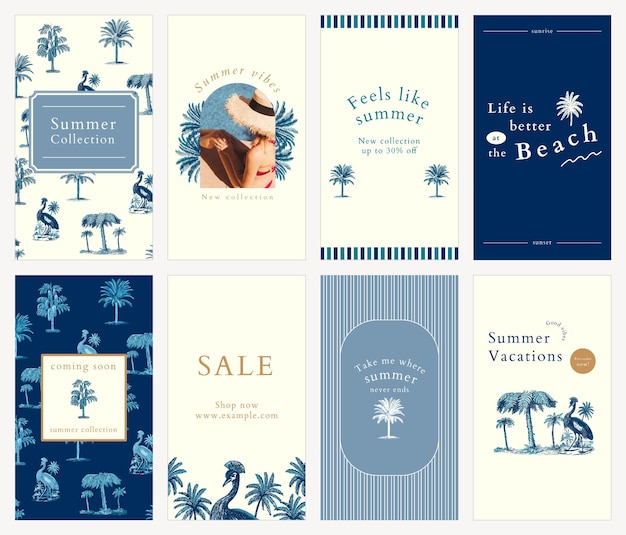 Free PSD blue summer template psd set with tropical background