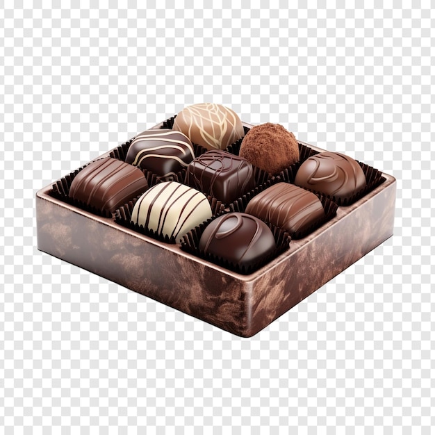 Free PSD box of chocolate candies isolated on transparent background