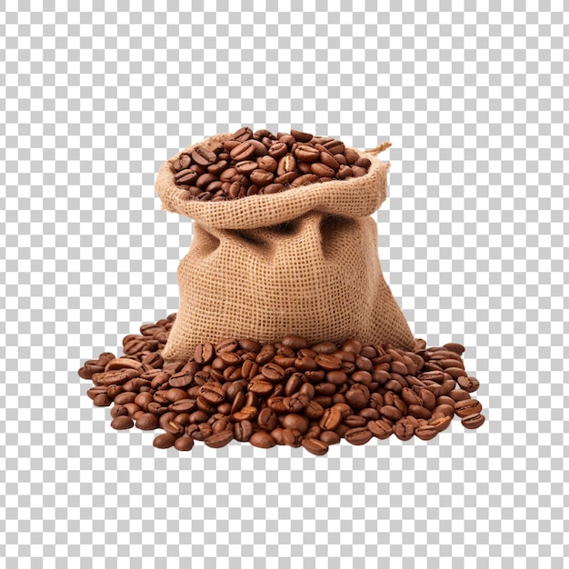 Free PSD brown coffee beans in a burlap sack or bag on a white background