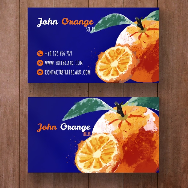 Free PSD business card with watercolor oranges