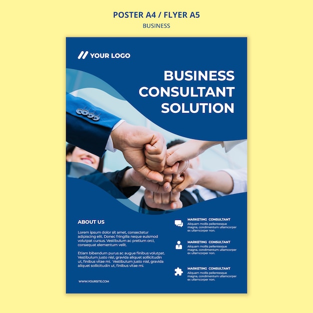 Free PSD business poster template with coworkers