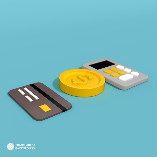 Free PSD calculator with card and coin icon 3d render illustration