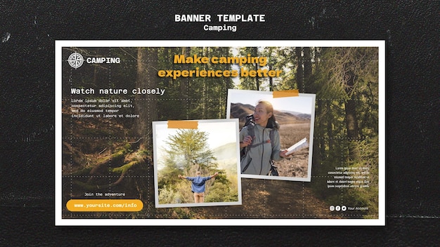 Camping horizontal banner template with grid design