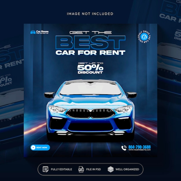 Free PSD car rent and sale automotive social media banner or instagram post template