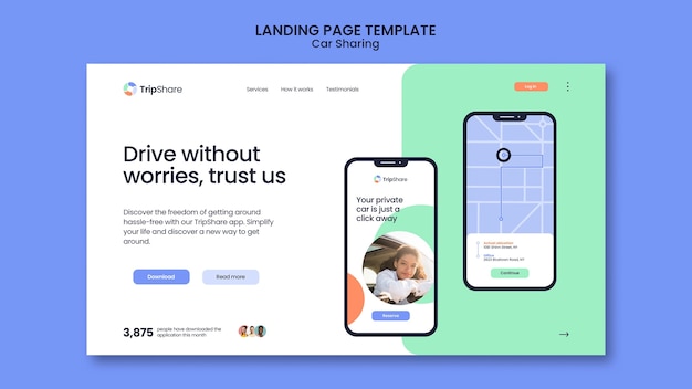 Free PSD car sharing service landing page template