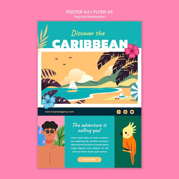 Caribbean travel destination vertical poster template