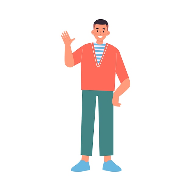 Free PSD cartoon people waving illustration