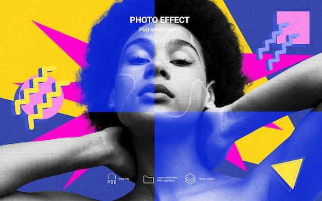 Free PSD chaotic tech maximalism photo effect