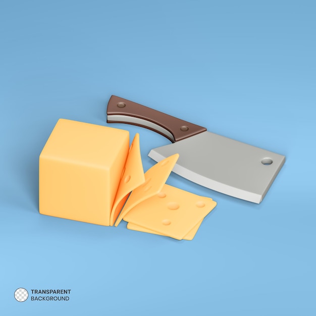 Free PSD cheese block and cutting board icon isolated 3d render illustration