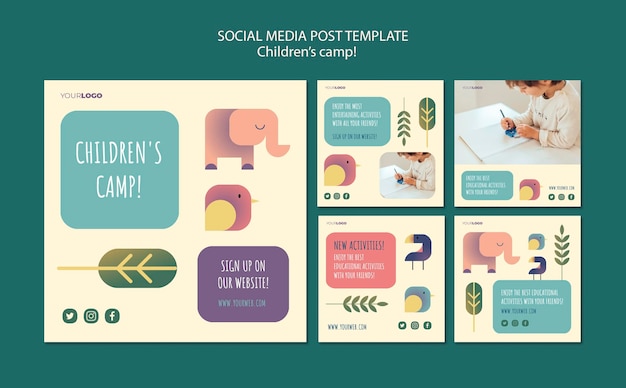 Free PSD children's camp concept social media post template