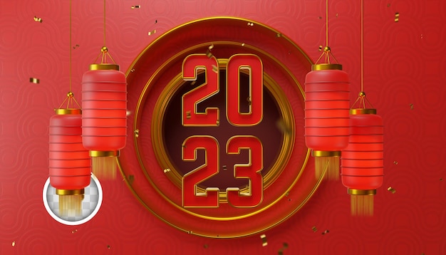 Chinese new year background with confetti 3d illustration