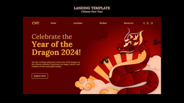 Free PSD chinese new year celebration landing page