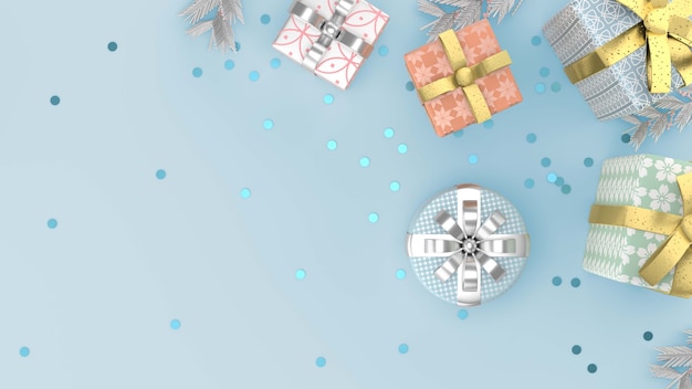 Free PSD christmas 3d background with presents and confetti