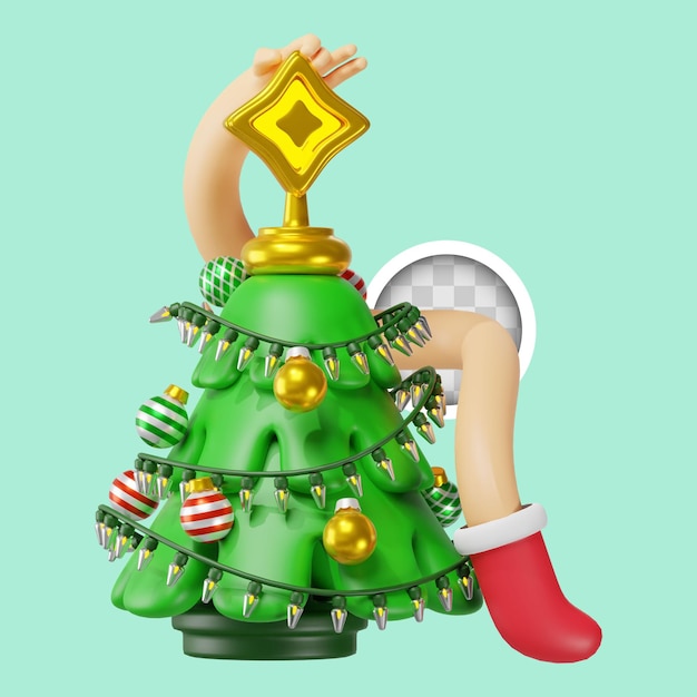 Free PSD christmas tree with lights and spheres 3d illustration