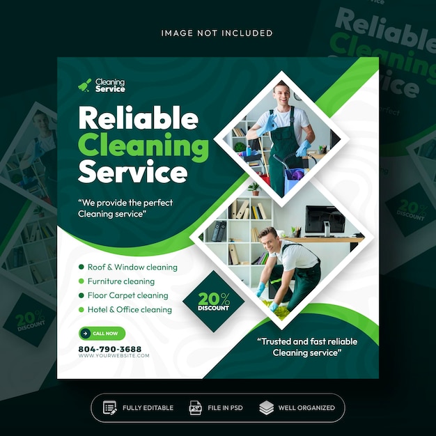 Free PSD cleaning service square flyer social media post or instagram banner template
